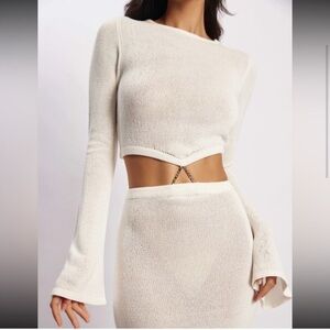 Meshki Cream/Ivory Anna Knit Flare Sleeve Dress